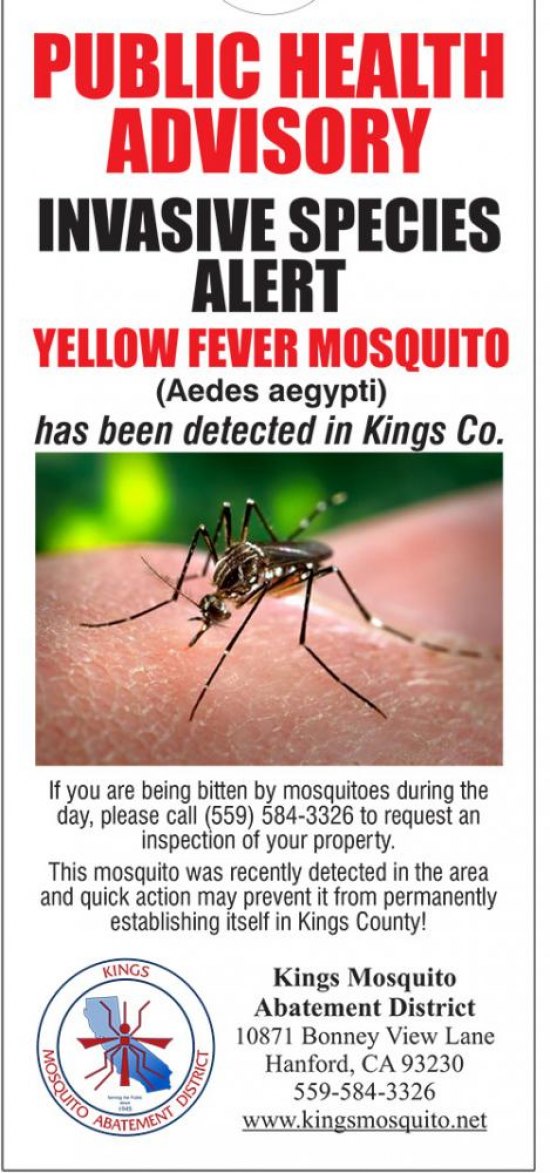 Mosquito Abatement District issues public health advisory warning regarding mosquito
